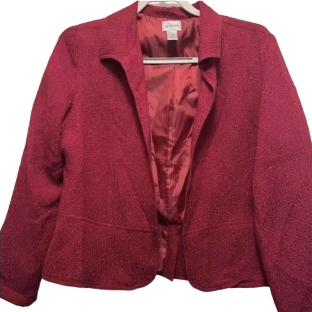Chico's Dark Red Peplum Style Jacket - Textured Fabric, Size 1 (Small) - EUC - Picture 2 of 14